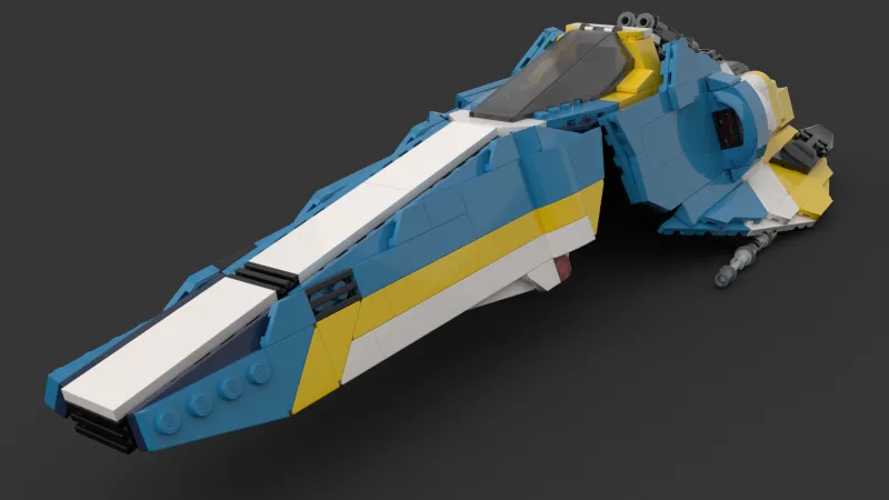 A LEGO spaceship rendered in the Photorealistic look
